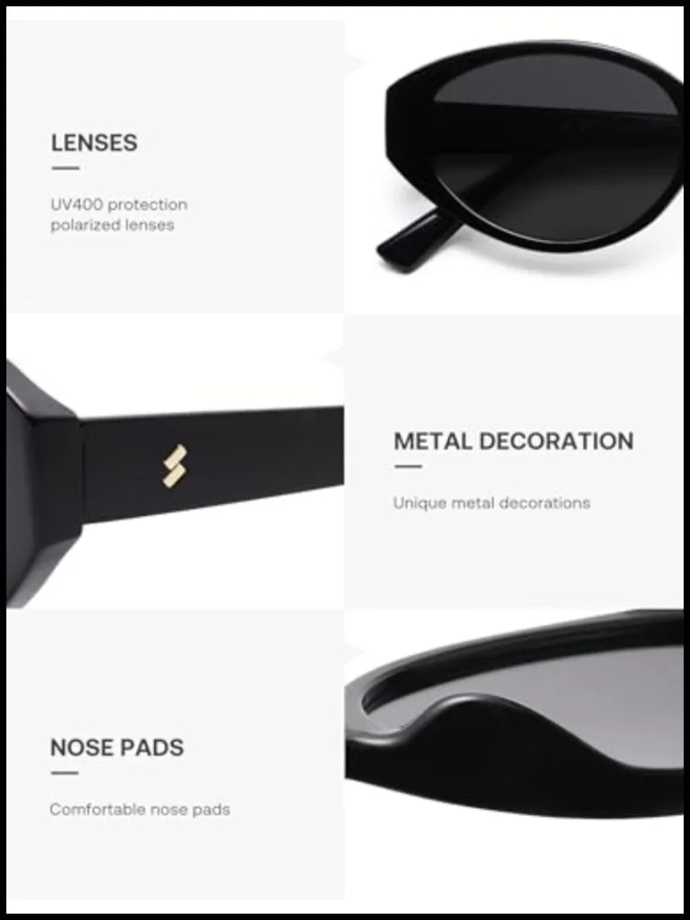 Retro Oval Cat Eye Polarized Sunglasses UV400 Protection Lightweight